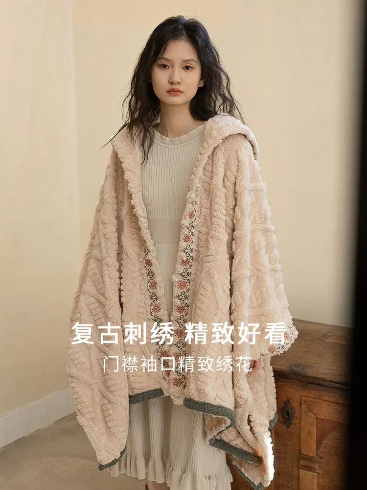 Korean style Cloak Robes Women Warm Autumn Winter Sleepwear Thick Cute Hooded Sweet Warm Cozy Night Home Clothing Homewear