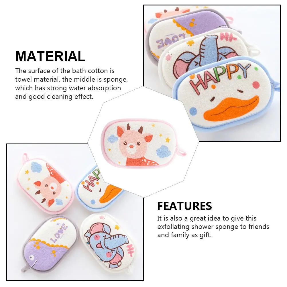 

1pc Baby Bath Sponge Cartoon Print Soft Absorbent Toddler Shower Scrubber Exfoliating Cotton Sponge For Infant Sensitive Skin