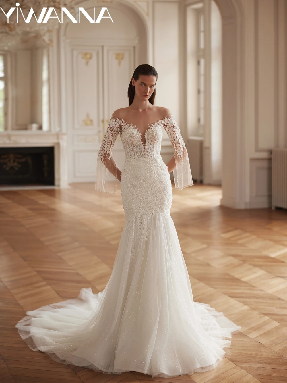 

Glitter Beaded Lace Appliques Wedding Dress Elegant Mermaid Long Sleeve Bridal Gown 2026 Customized Dreamy Dresses For Bride