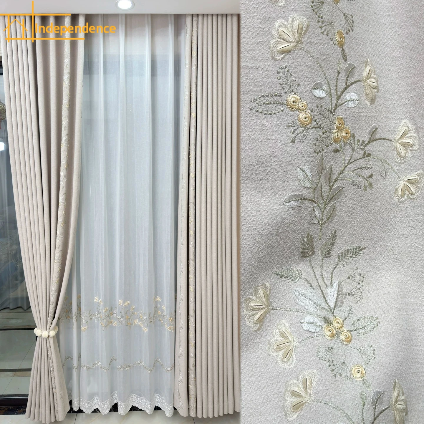 Customized Butter Relief Embroidered Window Screen Curtains for Living Room Bedroom Balcony Partition Curtains Finished Villa