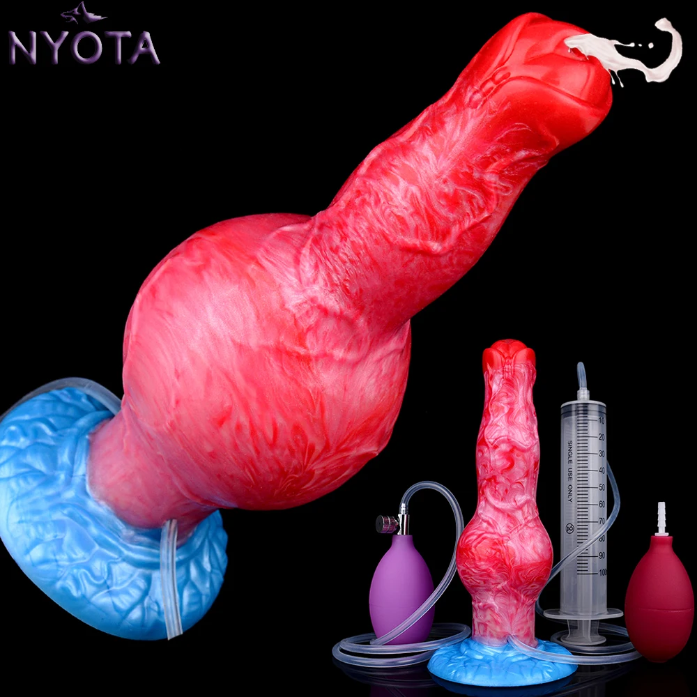 NYOTA Squirting Dog Dildo Inflatable Big Knot Anal Plug Penis With Suction Cup Silicone Clit Masturbator Sex Toys For Women Men