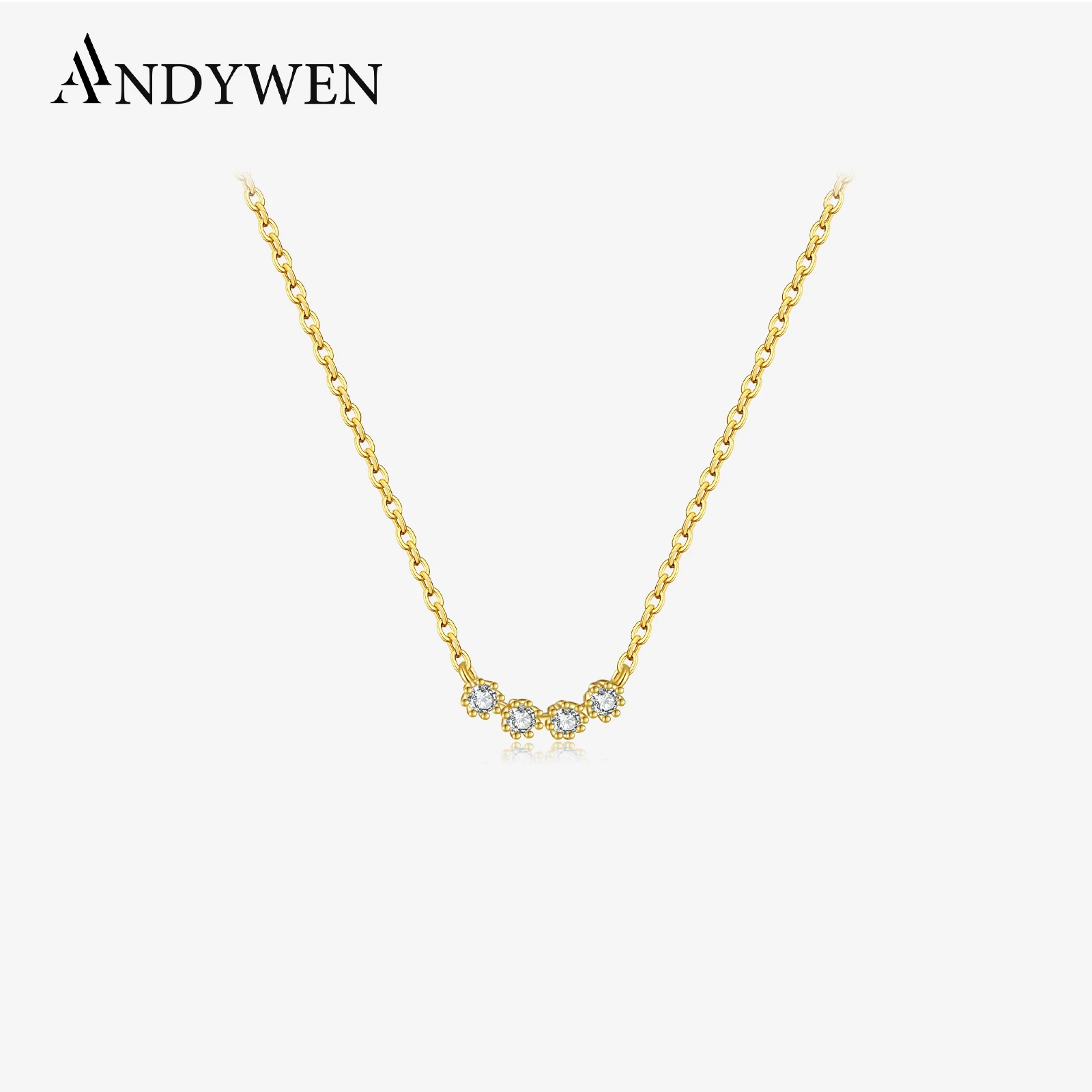 ANDYWEN 925 Sterling Silver Collar White Tide Pendant Choker Necklace Collar Long Chain Clear Crystal Jewelry Wedding