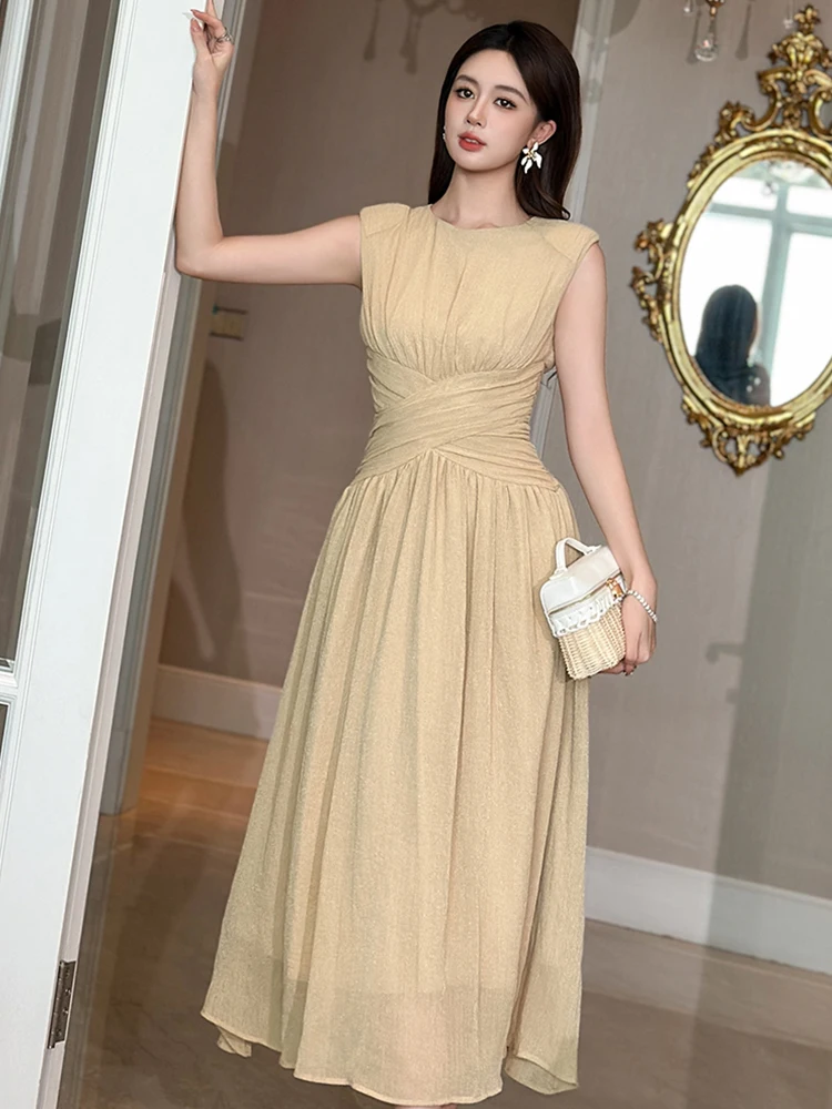 Sommer Mode frauen Ärmelloses Dünnes Midi Kleid Korsett A-line Robe Sommer Elegante Formale Dating Party Kleid Damen Vestidos Neue