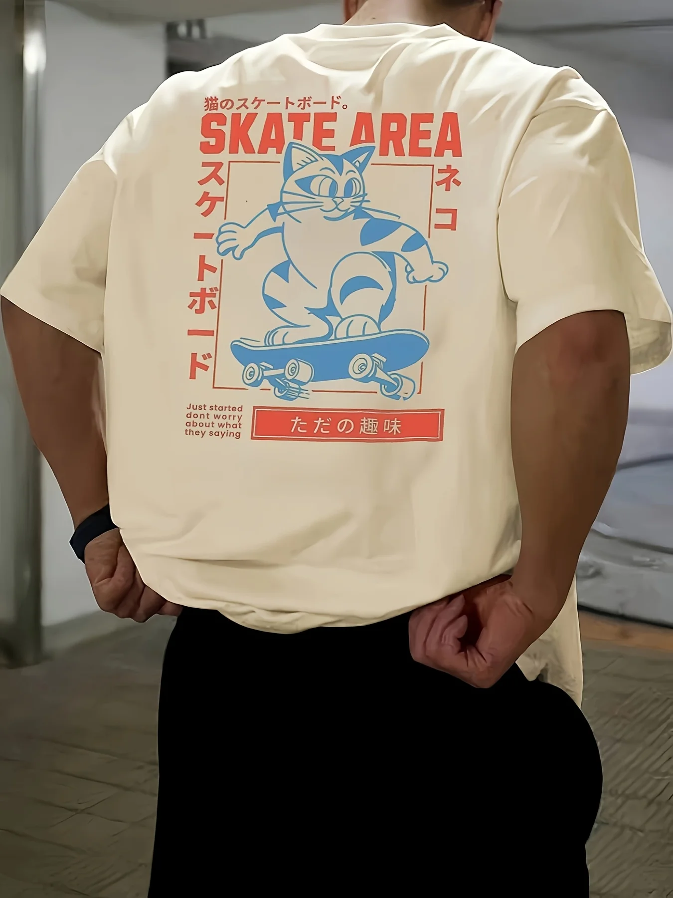 Camiseta Gráfica Retro Japonesa de Skate com Gato para Homens e Mulheres, Casual, de Algodão, Manga Curta, Temática de Anime