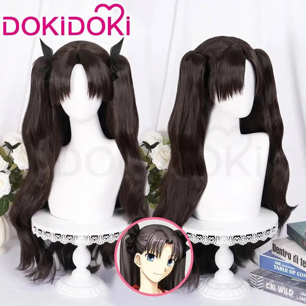 Peluca de Cosplay DOKIDOKI Fate Rin Tosaka con cuero cabelludo simulado y cola de caballo con clip, peluca de Cosplay de Anime para mujer