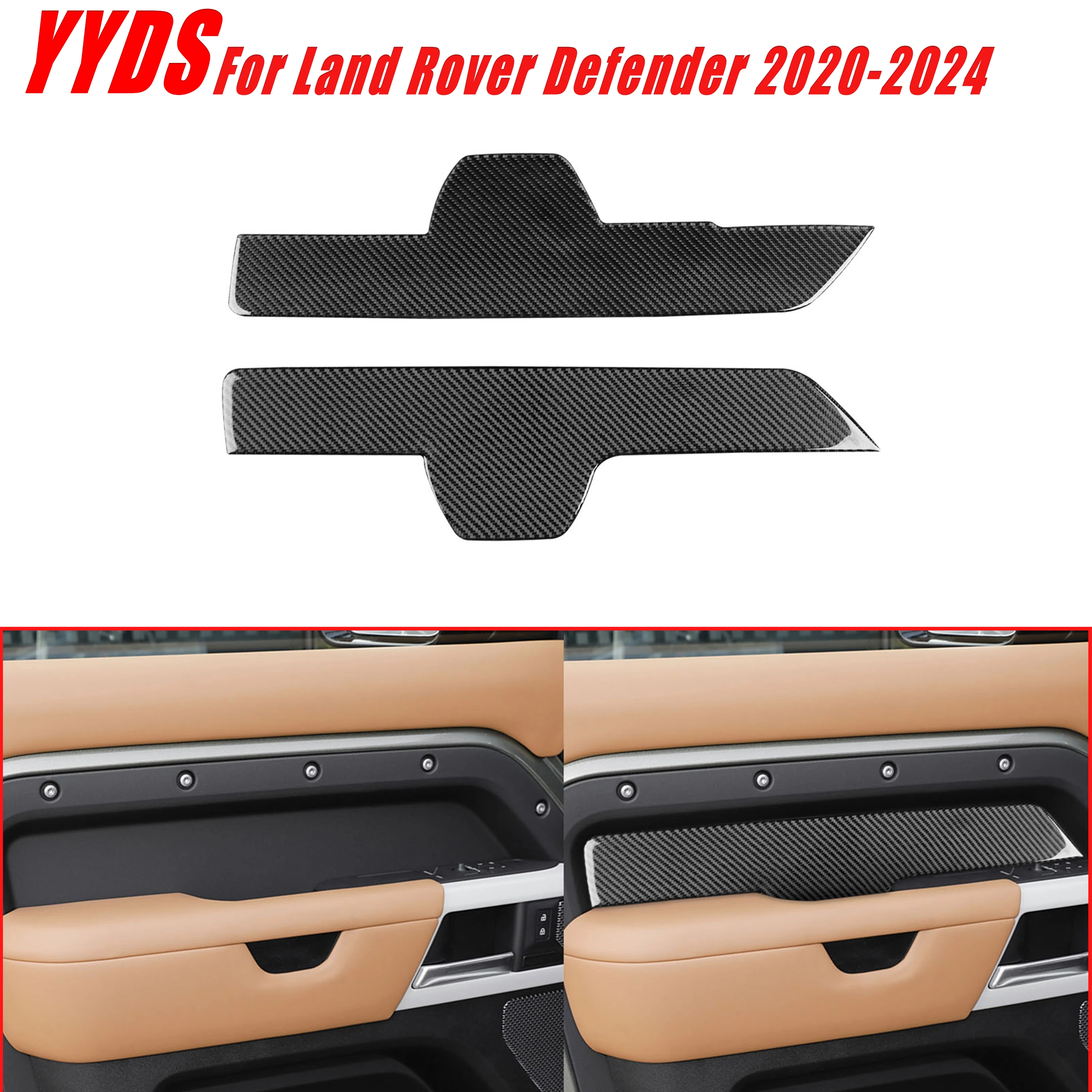 For Land Rover Defender 2020-2024 Real Soft Carbon Fiber Car Interior Center Console Side Armrest Accent Protection Panel 2Pcs