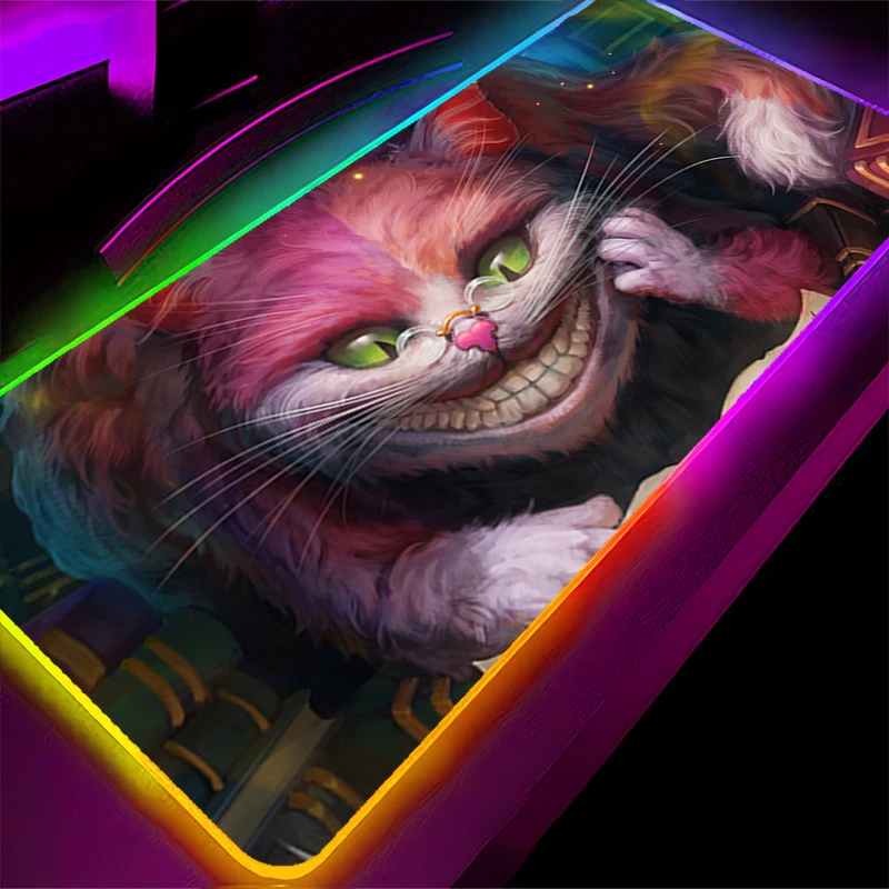 RGB LED Mouse Pad HD Keyboard Pad Non-Slip Gaming Mat PC Accessories Mousepad C-cheshire Cat Alice In Wonderland Rubber Desk Mat