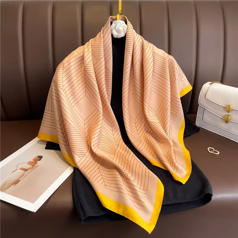 Large Scarves For Women Fashion Print Silk Satin Scarf Female Luxury Brand Square Shawls Head Scarfs For Ladies