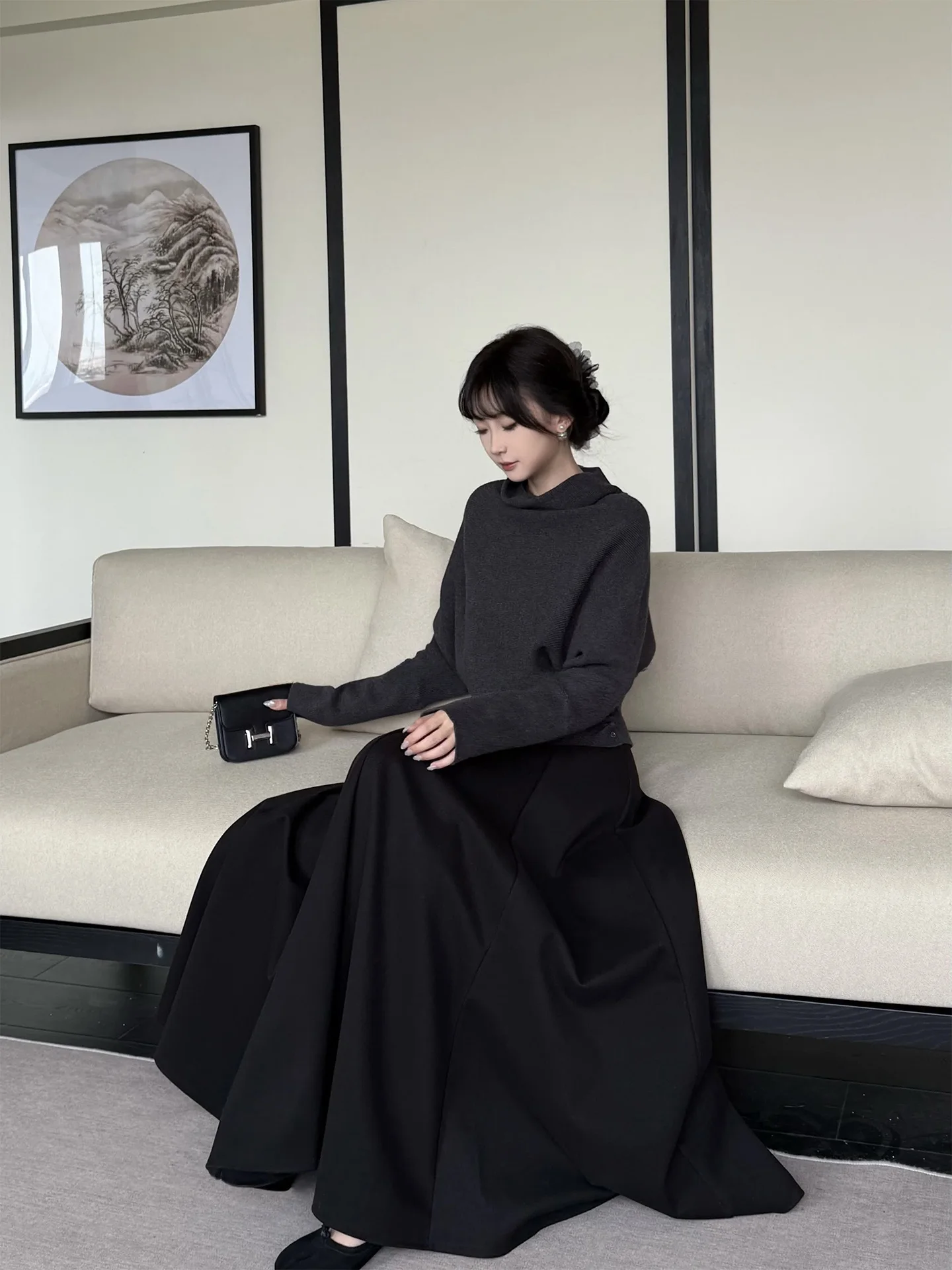 Gonna da donna WAYMODE a vita alta con ricami pesanti, nuova collezione primavera, ampia gonna a pieghe lunga in misto poliestere