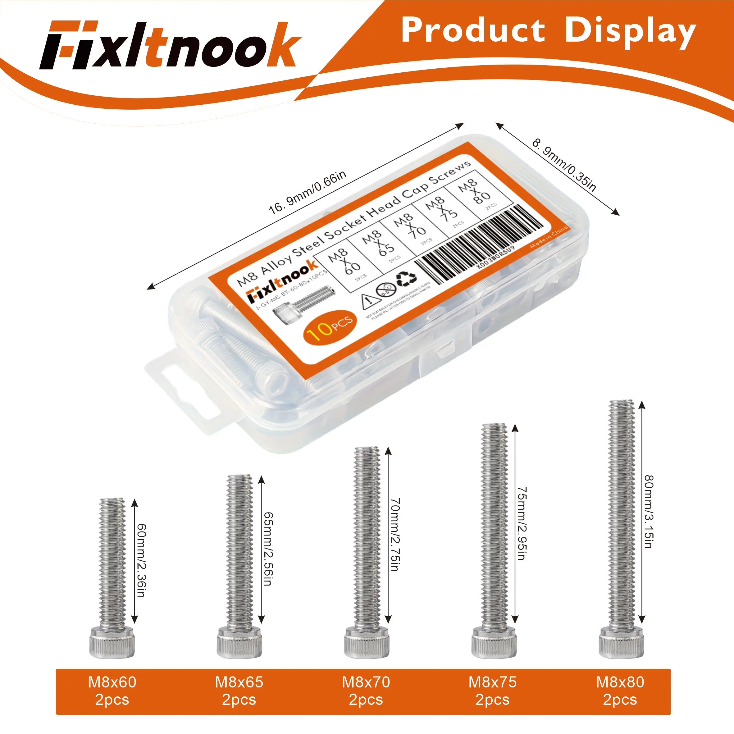 10 pezzi, viti a testa esagonale in acciaio inossidabile 304 M8 x 60 mm -80 mm - bulloni a macchina con filettatura completa con chiave a brugola