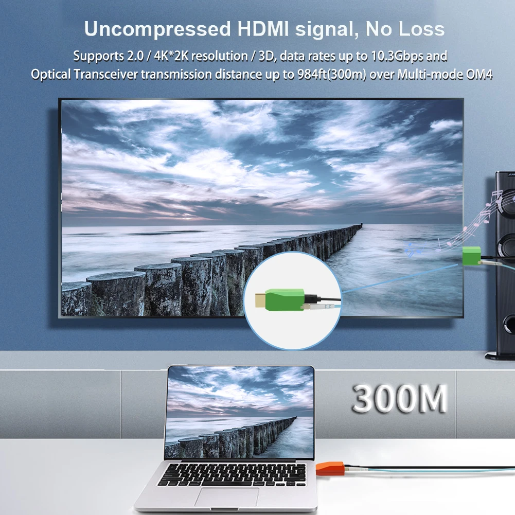 4K HDMI Optical Transceiver HDMI 1.4a/ 2.0 Over Fiber Extender Resolution Up to 4K@30HZ/60Hz Simplex LC 300m Video converter