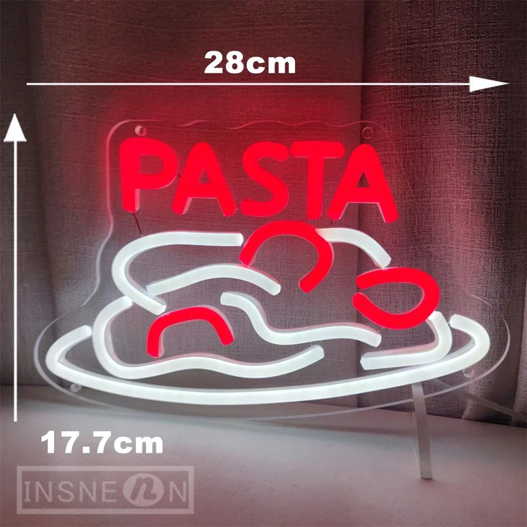 Pasta Neon Lights Wall Decor for Bedroom, Italian Pasta, Restaurant, Noodle LED Business Sign, 5V Power Adapter, Gift