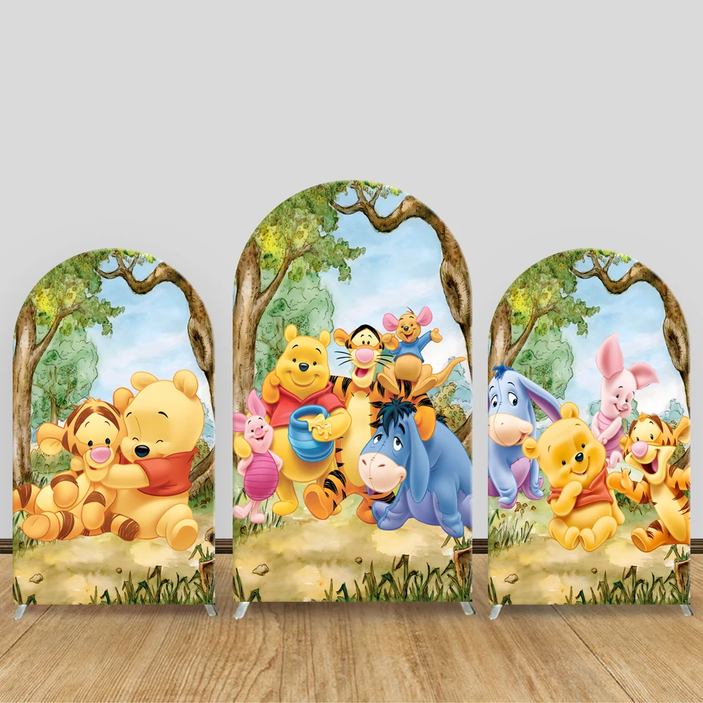 

TB Winnie The Pooh Arch Backdrop Cover Disney Kids Birthday Baby Shower Decoration Forest Party Photography Background Elastic