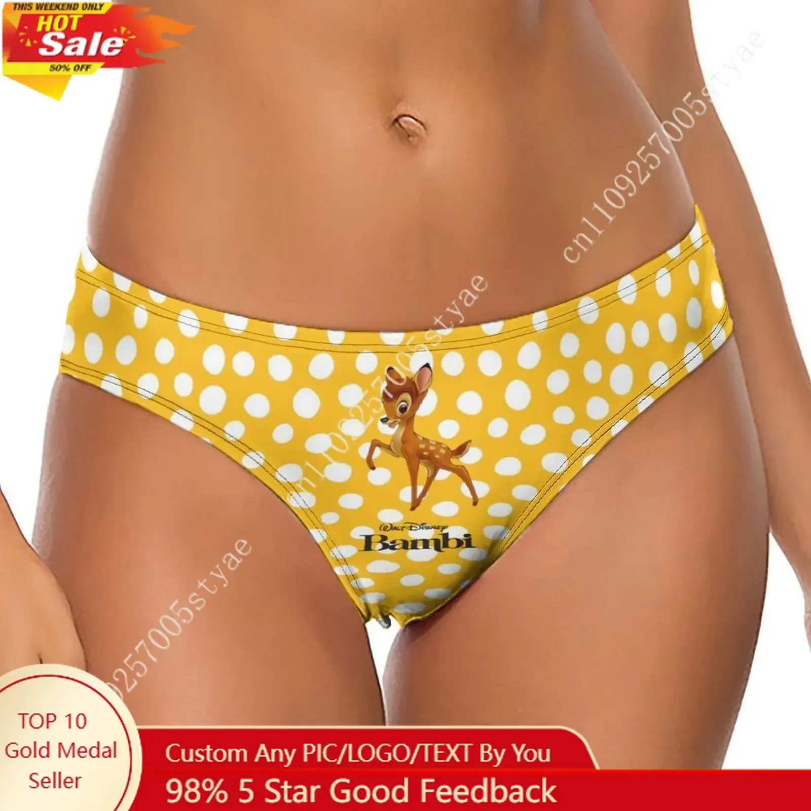 

Bambi Underpants Disney Cartoon Custom Soft Women Underwear Pure Cotton Comfortable Briefs Design Your Photo Text Logo Thong