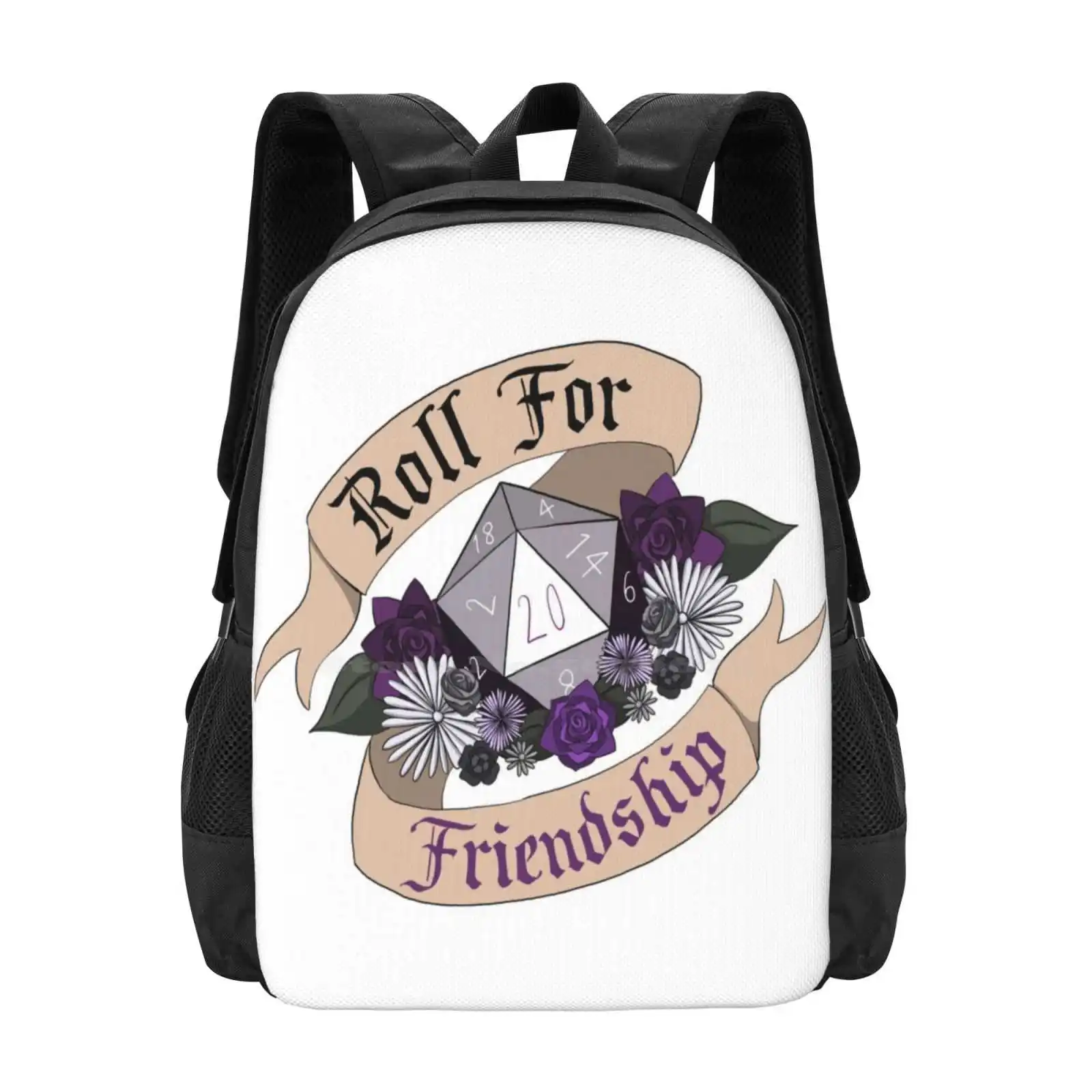 

Roll For Friendship!-Asexual Pride New Arrivals Unisex Bags Student Bag Backpack Dnd Rpg Tabletop Dice D20 Cute Nerdy Geek Ace