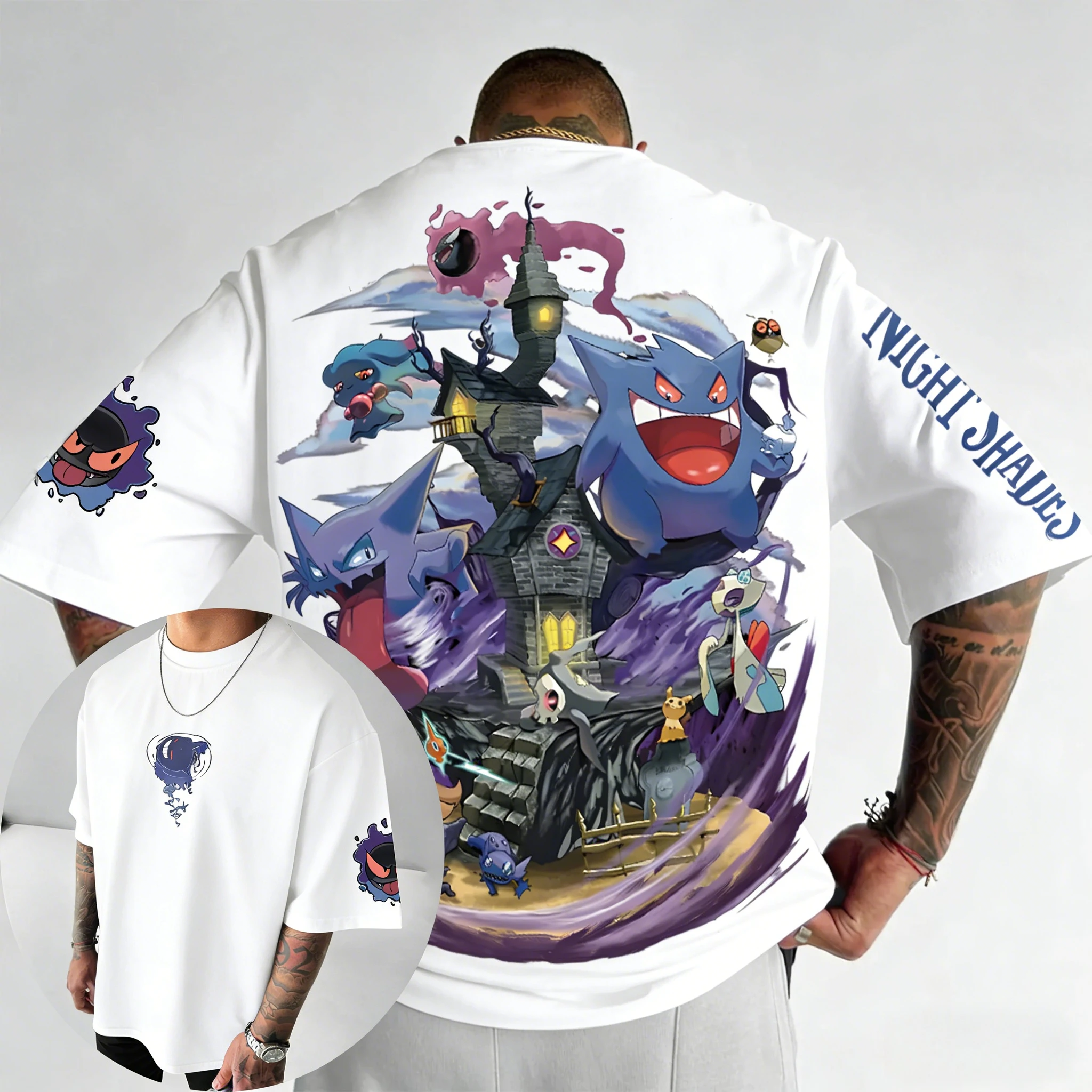 

Pokémon Unisex Summer Pure Cotton T-shirt NewNew Gengar Printed Harajuku Oversized Casual Loose Y2K Parent-child Versatile Top