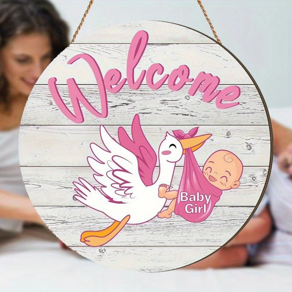 ترحيب الأميرة الصغيرة "قلادة خشبية - احتفال وصول طفلة حديثي الولادة ديكورات خشبية مستديرة مناسبة لغرفة الطفل #1