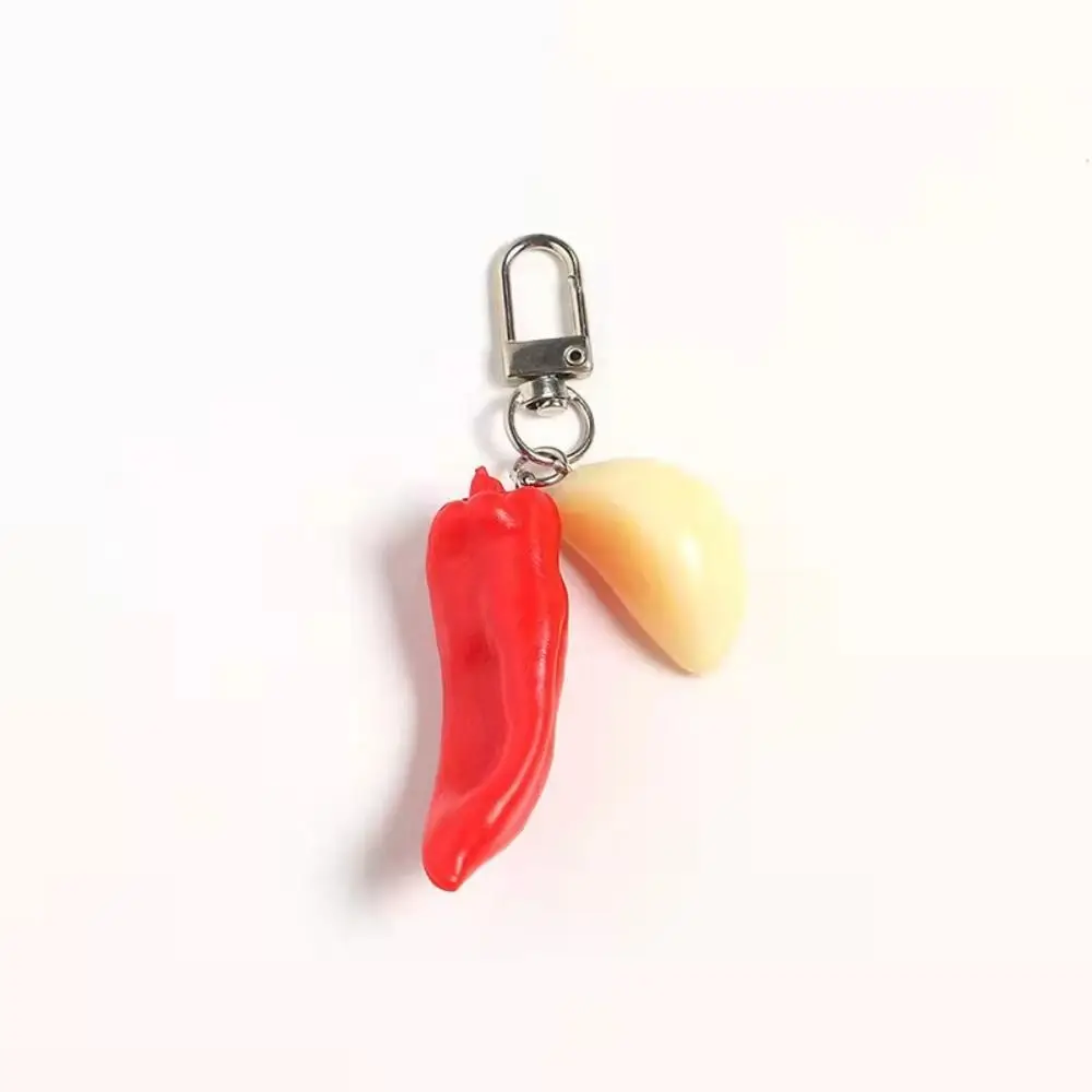 Creative Funny Chili Garlic Keychain Exquisite Luxury Simulation Food Keyring Fashion Bag Hanging Pendant