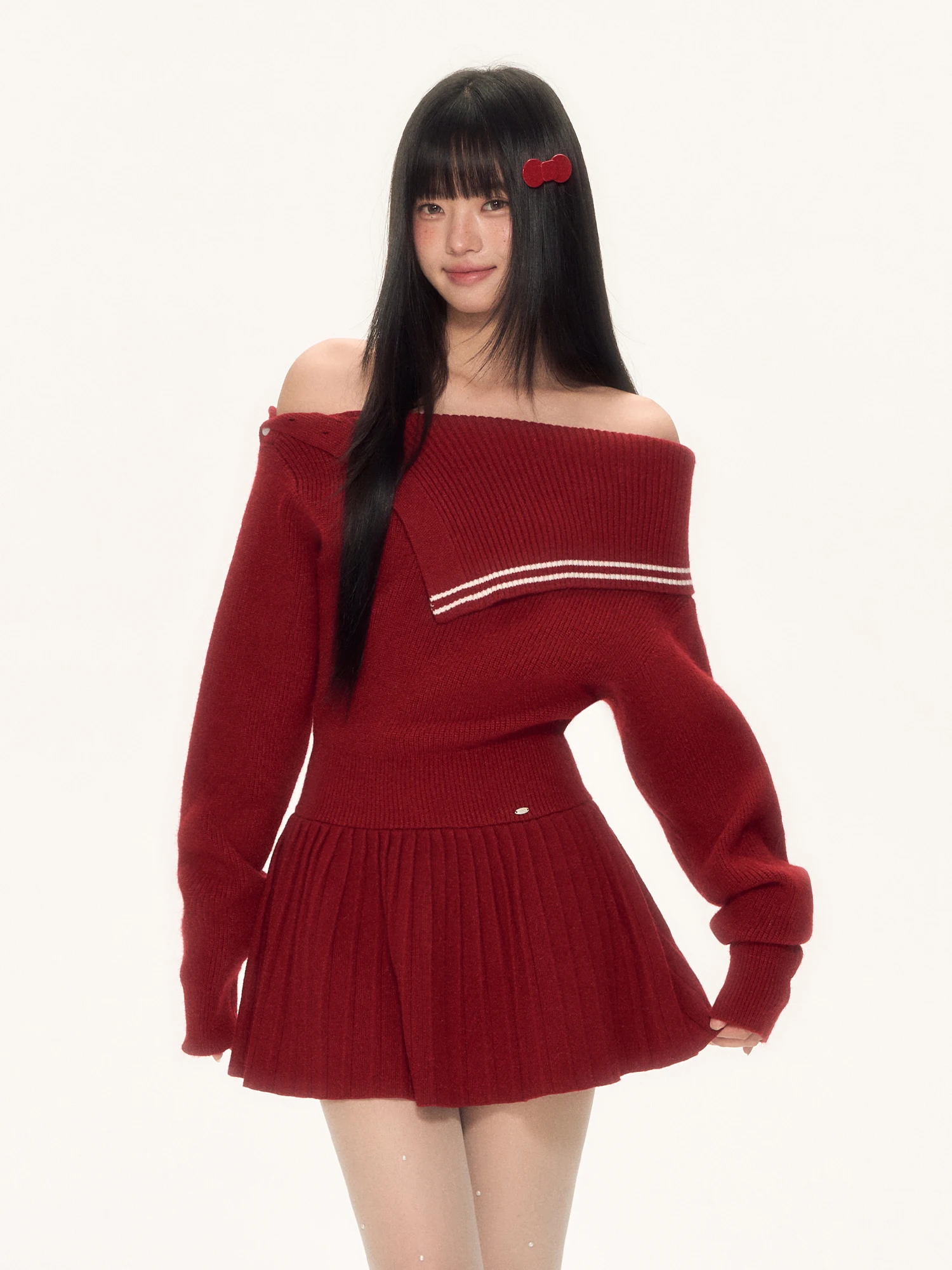 

Wedhub Naval Collar One oulder Knitted Dr Irregular Hemline Cisas Theme Girls Faion Autumn Winter Long Sve