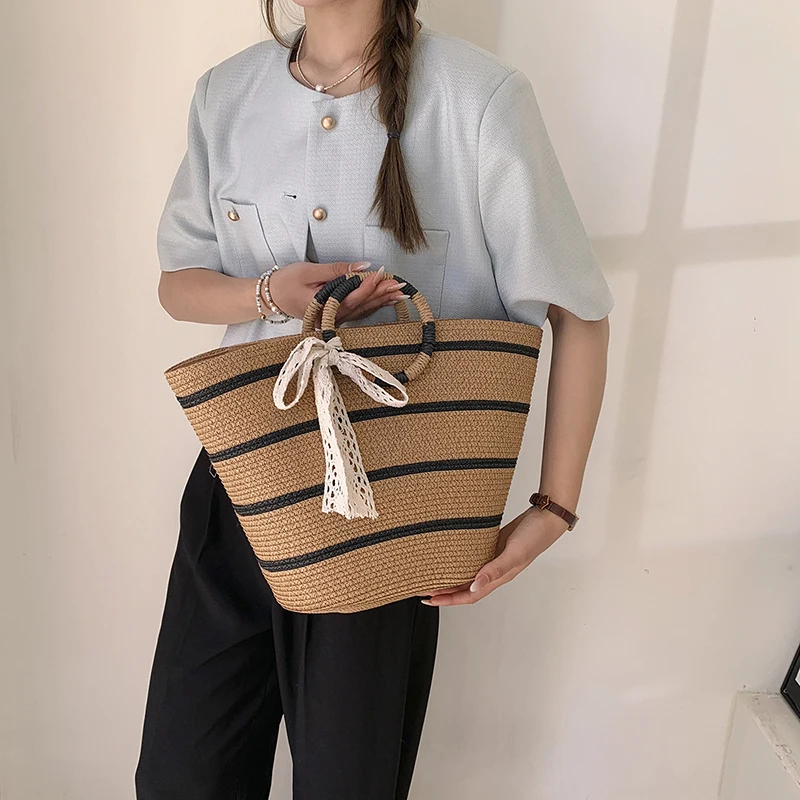Bolso de mano de gran capacidad para mujer, bolsa de mano tejida con hierba, ideal para ir de compras, vacaciones y playa en Tailandia, novedad de 2024