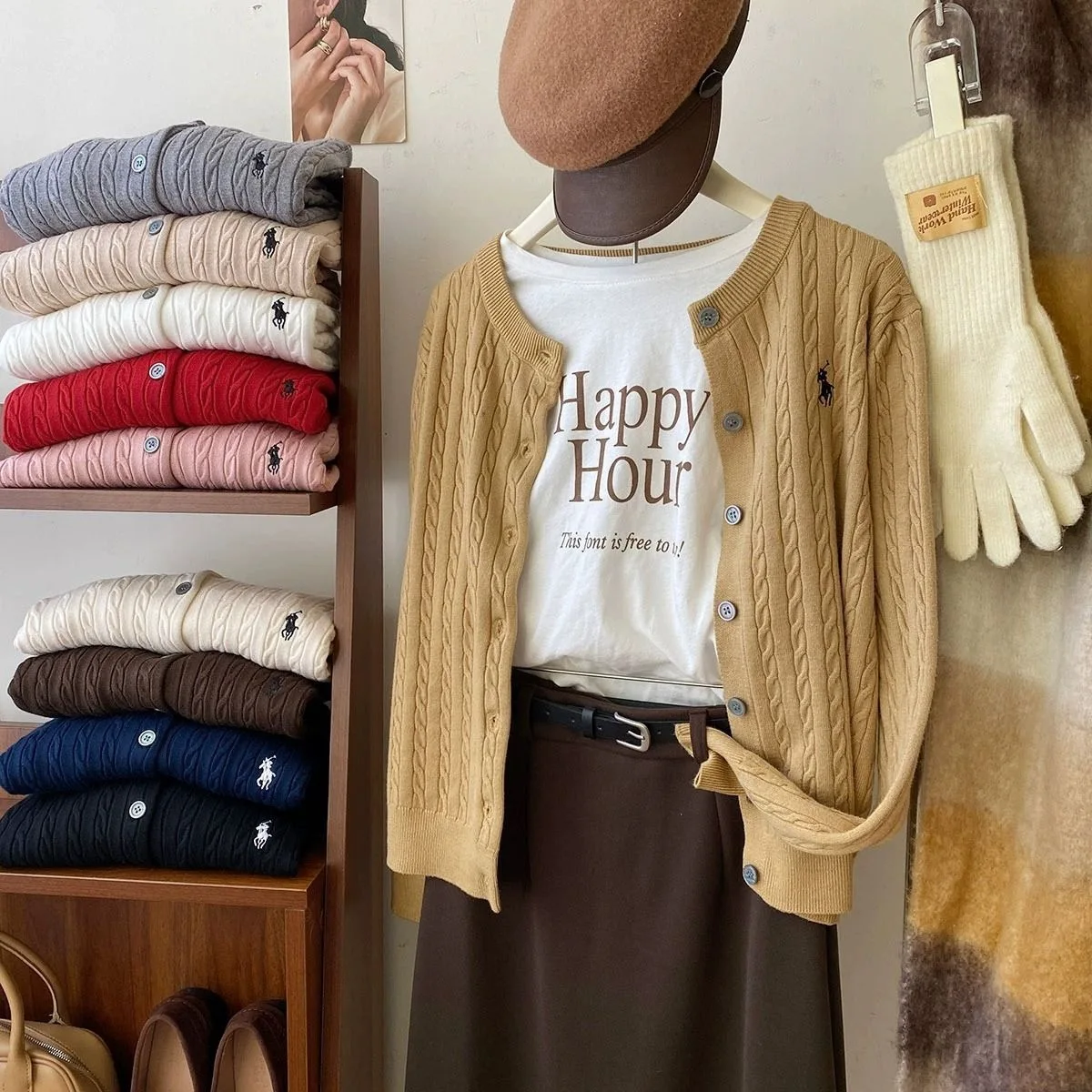 سترة نسائية محبوكة باللون الأحمر والأبيض برقبة دائرية مطرزة للخريف والشتاء أوائل الربيع سترة ذات طراز عتيق من مزيج البوليستر #2