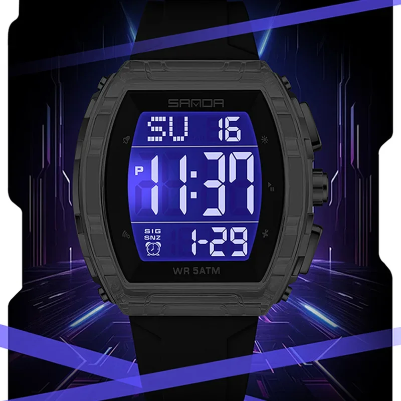 SANDA New Fashionable Luxury Men's Sports Electronic Watch Waterproof Countdown Calendar Night Light Men's Electronic Wristwatch