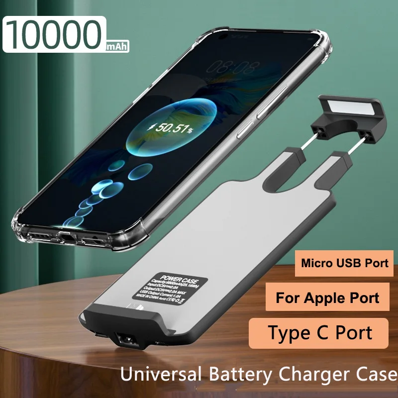 10000mAh Universal Battery Charger Case For iPhone 15 14 Samsung S24 S23 S22 Ultra Huawei Xiaomi Power Bank Battery Charger Case