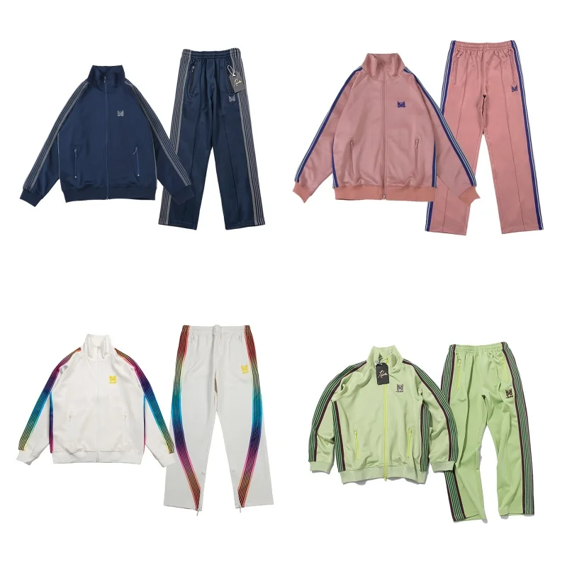 Multi Nee dles Sweatshirt Sweatpants Set High Quality 1:1 Embroidery Butterfly Vintage Stripe AWGE Clothing