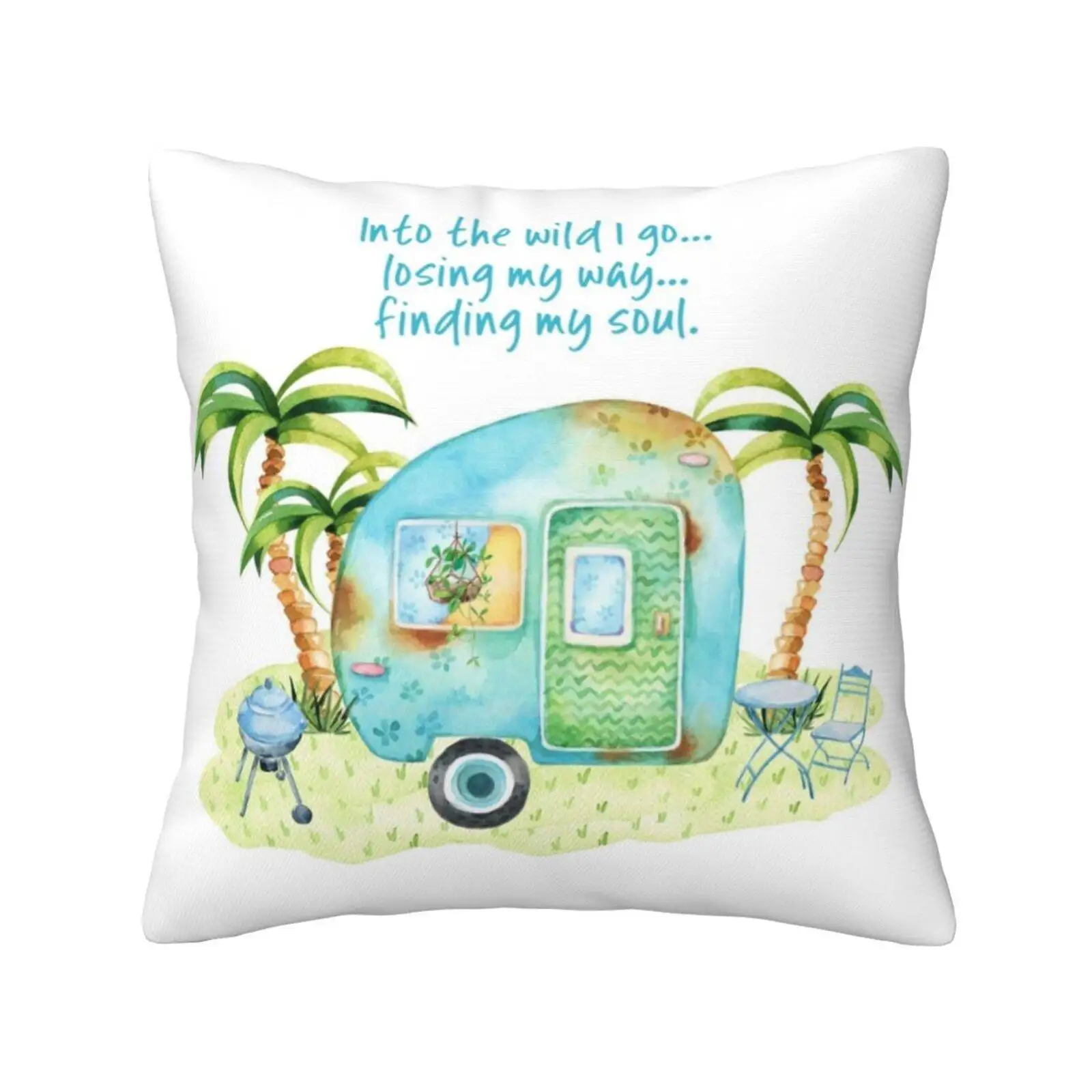 Blue Watercolor Caravan-Finding My Soul-For The Lover Of Vintage Glamping Soft Comfortable Pillowcase Retro Vintage Caravan