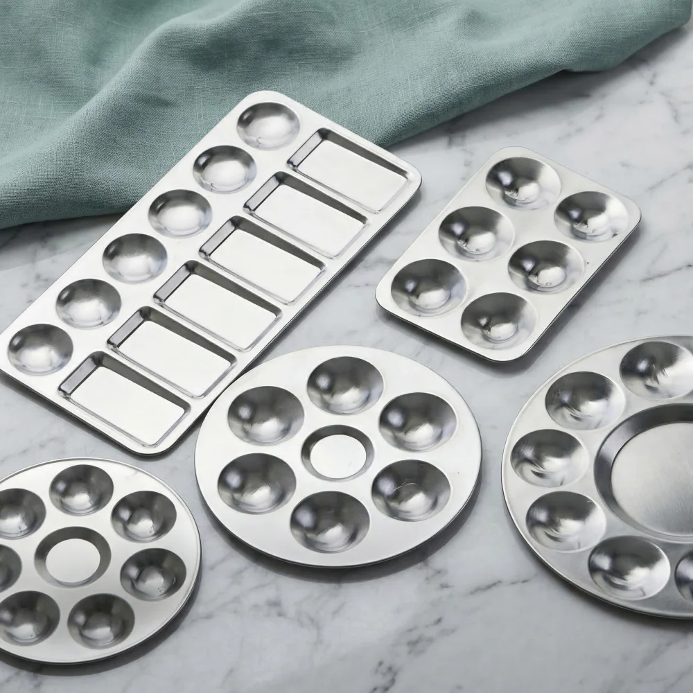 Aluminum Paint Palette, Lightweight Metal Mixing Tray for Watercolor Acrylic Oil, Portable Artist Pigment Palette with Multiple