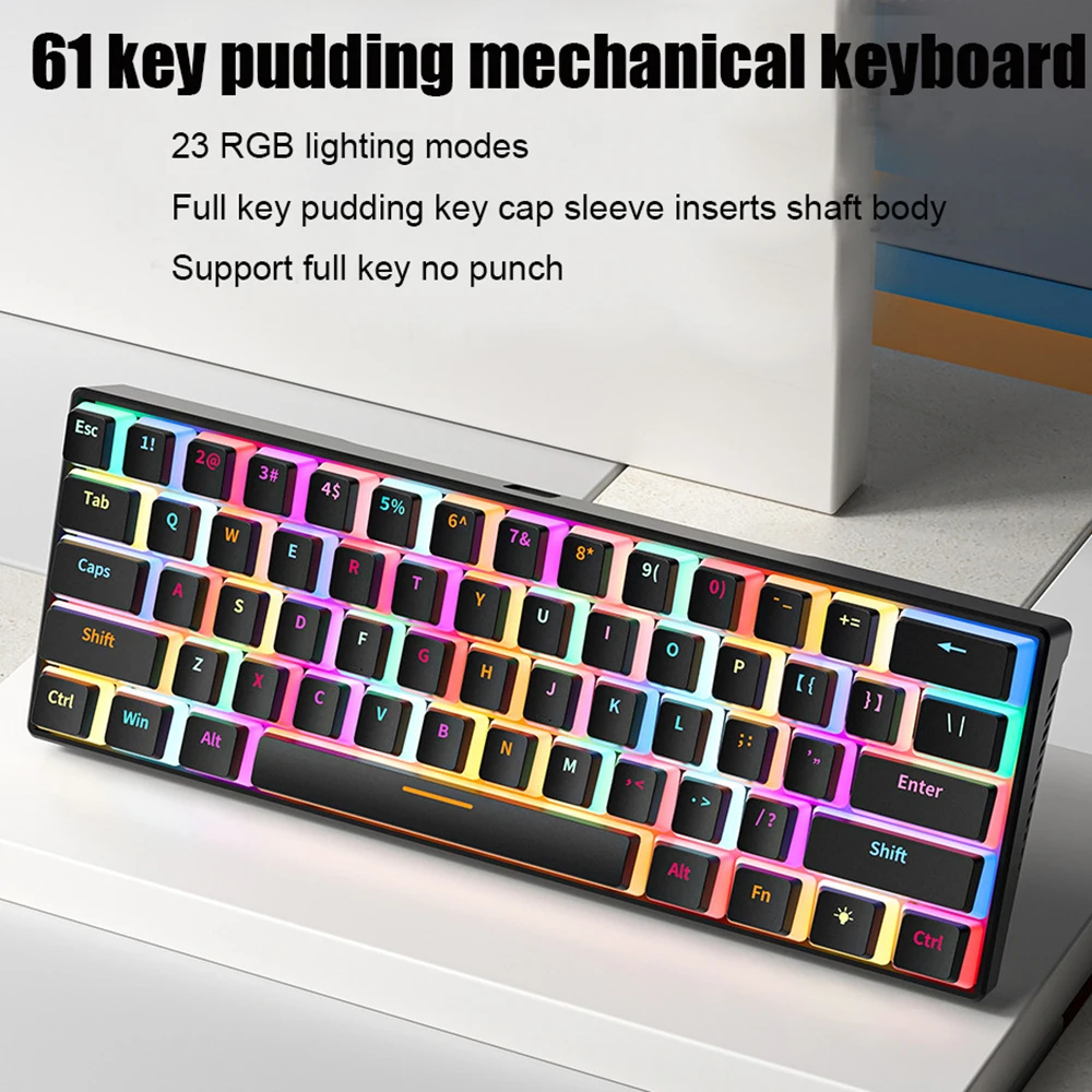 

Esports Gaming Keyboard 61 Keys Office RGB Wired Pluggable Pudding Key Cap Mechanical Keyboard Teclado