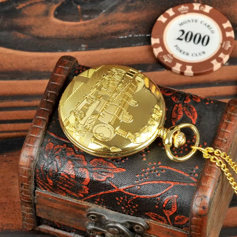 9053Necklace Hanging Ornaments Large Quartz Pocket Watch Innovative Design Luxury Gold Locomotive Vintage Pocket Watch