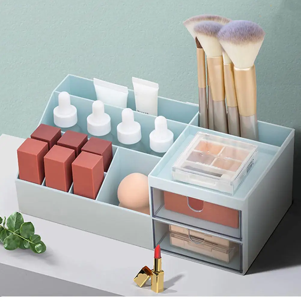 

Коробка-органайзер для косметики, 1 шт., просторная, с разделителями, для туалетного столика, рабочего стола, домашнего хранения косметики и аксессуаров