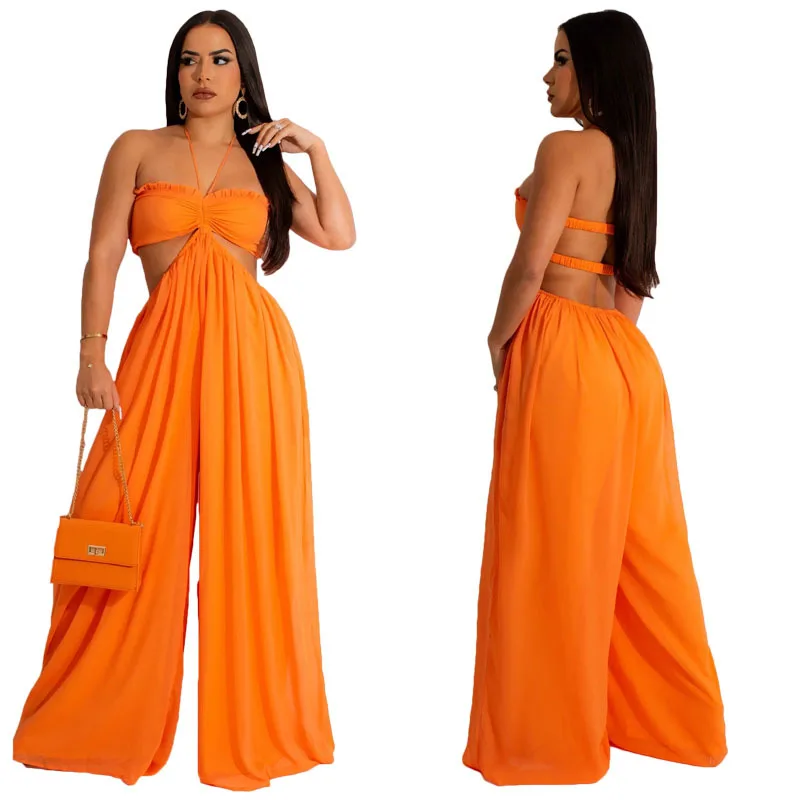 MUSERA Boho Ruched Bust Extreme Wide Leg Jumpsuit Boho Spring Summer Vacation Beachwear Ibiza