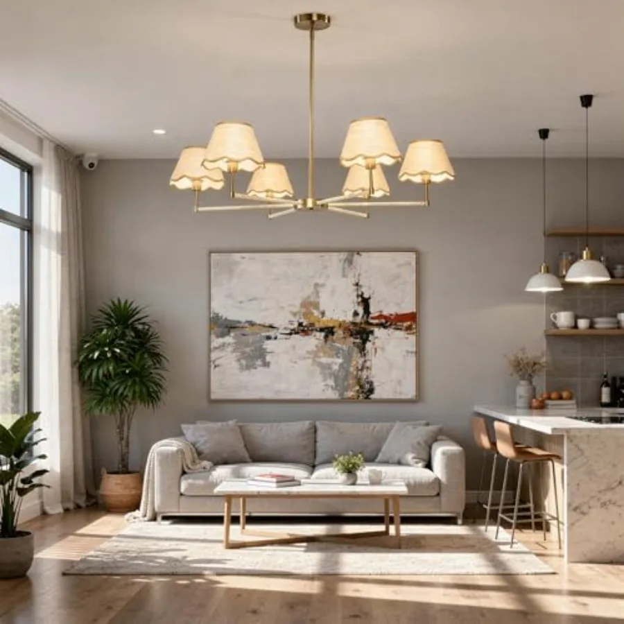 Large Rattan Chandelier Boho Style, 6-Light Rattan Pendant Light Fixture for Living Room, 39