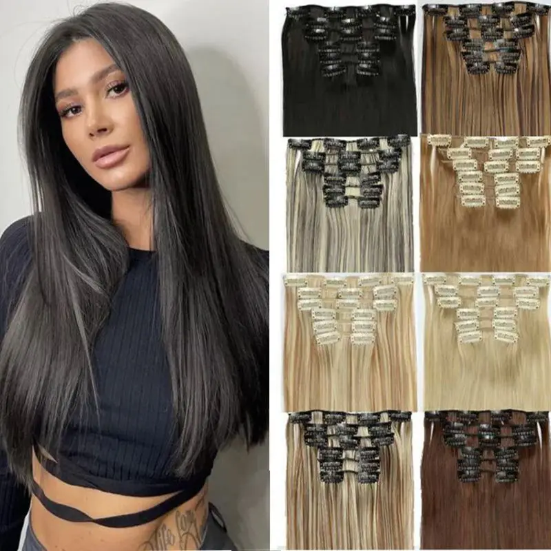 

Synthetic Clips in Hair Extensions Long Straight Hairstyle Blonde Black Hairpieces Heat Resistant False Hair Daily Use