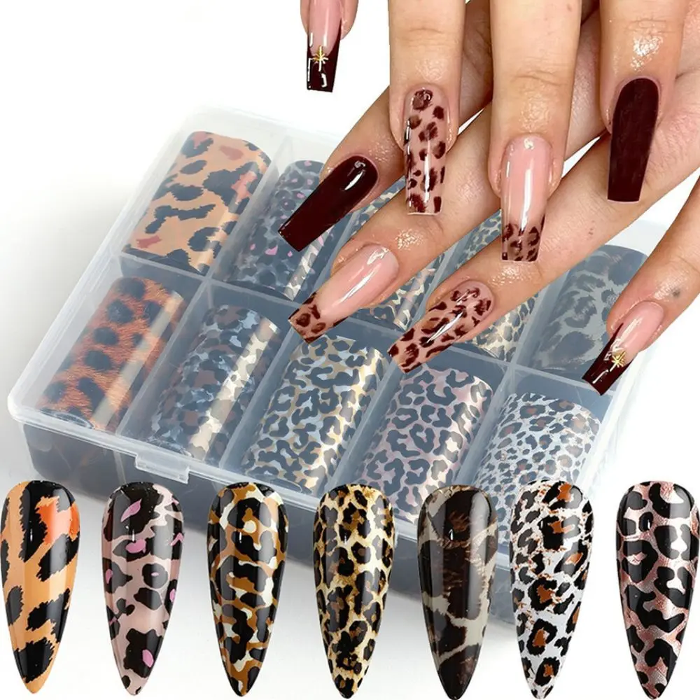 Full Beauty Nail Art Transfer Foil Leopard Pattern Decals Gold Silver Pink Brown Stickers For Stylish Manicure Craft