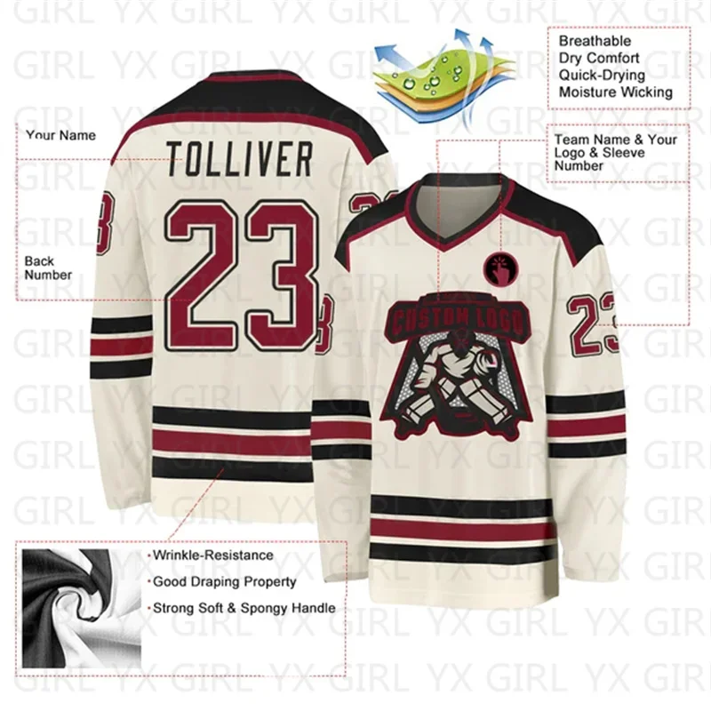 Custom Crimson-Black Hockey Jersey 3D Print You Name Number Youth Women Men Hockey Jersey Competition Training Jerseys