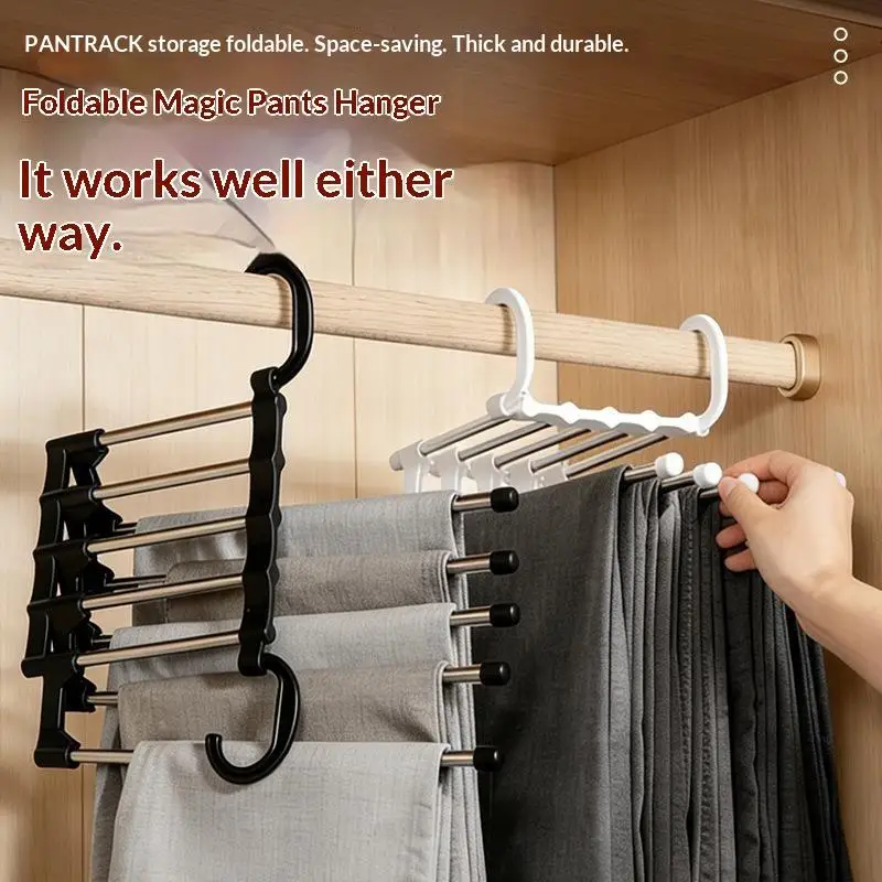 Stainless Steel Multi-layer Folding Pant Rack Pants Hanger Clothes Hangers Tongs Clothes Rack Hangers Bedroom Closet Organizer
