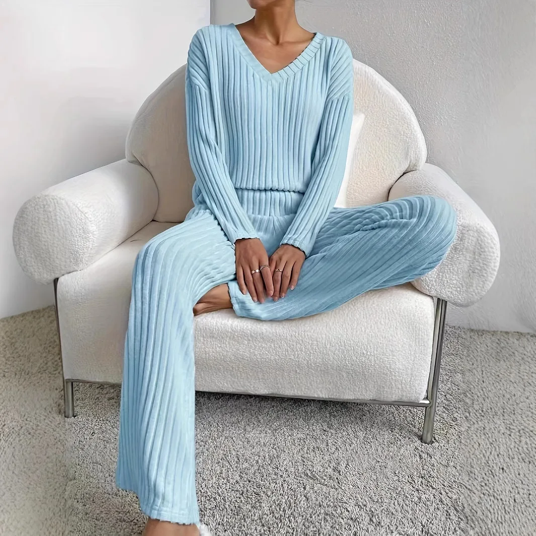 

Large size Spring and Autumn new casual fashion home solid color set for women