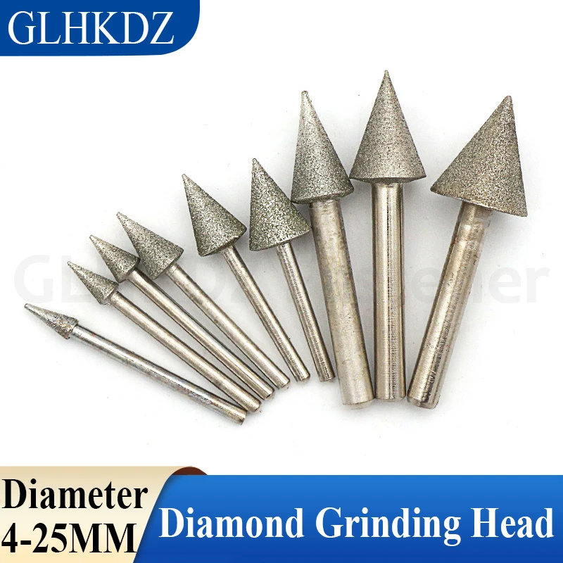 

1PCS 4-25mm Umbrella-shaped Diamond Grinding Head Cone Grinding Bit Needle For Polishing Carving/Burr/Jade/Stone Abrasive Tool