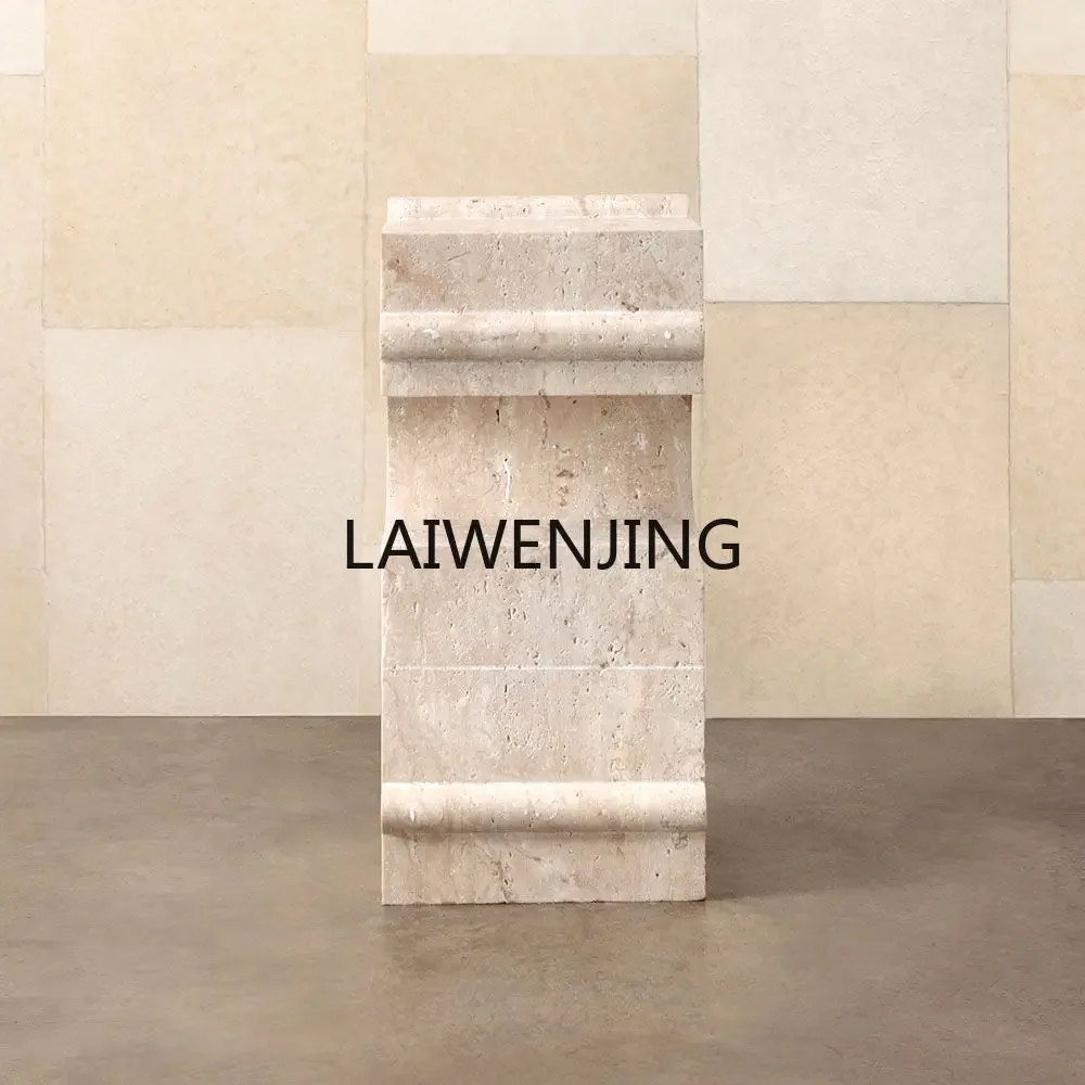 

MJY travertine column side table personalized carving leisure living room coffee table