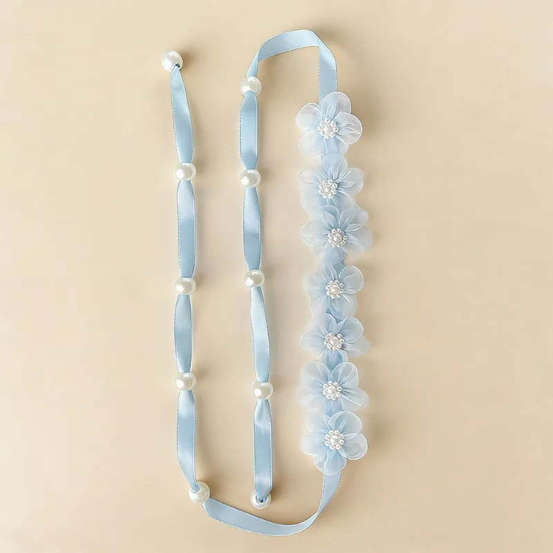 1 Stück Organza-Blumen-Haarband mit langem Band, modisches böhmisches Blumen-Haargummi, geflochtenes Haarband, geeignet für tägliche Partys – Detail 16