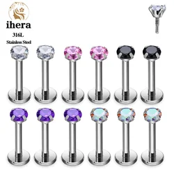 10PCS Stainless Steel Lip Ring Labret Lip Stud 16/18G CZ Internal Thread Women Ear Tragus Cartilage Earring Piercing Jewelry