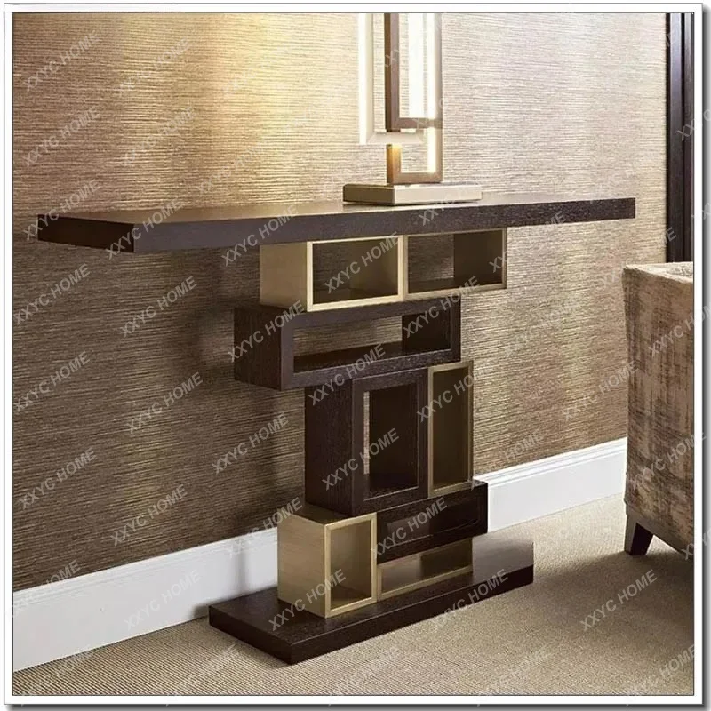XXModern Minimalist Walnut Wood Entryway Table, Luxury Console Table For Living Room Hallway, Slim Wall-Mounted Narrow Sofa Tab