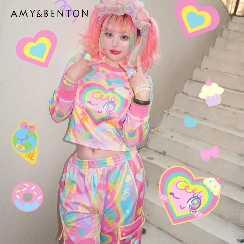 

Japanese 2026 New Sweet Cool Y2k Girl Women's Top Original Design Subculture Street Pastel Casual Sports Trousers Suit Ladies