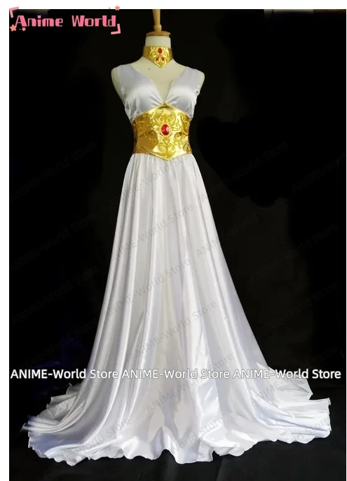 《 Custom Size "Saint Seiya The Lost Canvas sash (Athena) Costume Cosplay abito bianco con accessorio