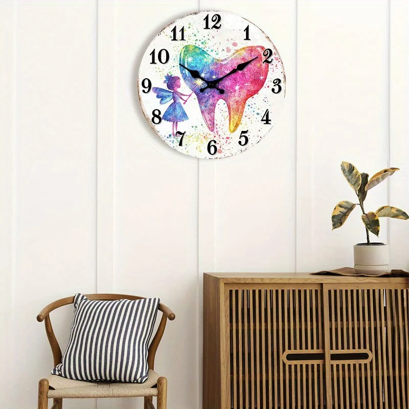 1pc Silent Wall Clock Non-Ticking decorative Circular Clock Fantasy tooth fairy with colorful heart Design for Living Room