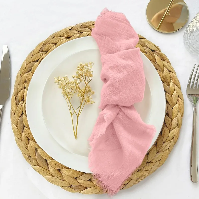 

50pcs Rustic Linen Napkins 43cm Cotton Gauze Napkin for Party Wedding Decorations Table Cloth Decoration Dinning Table Wholesale