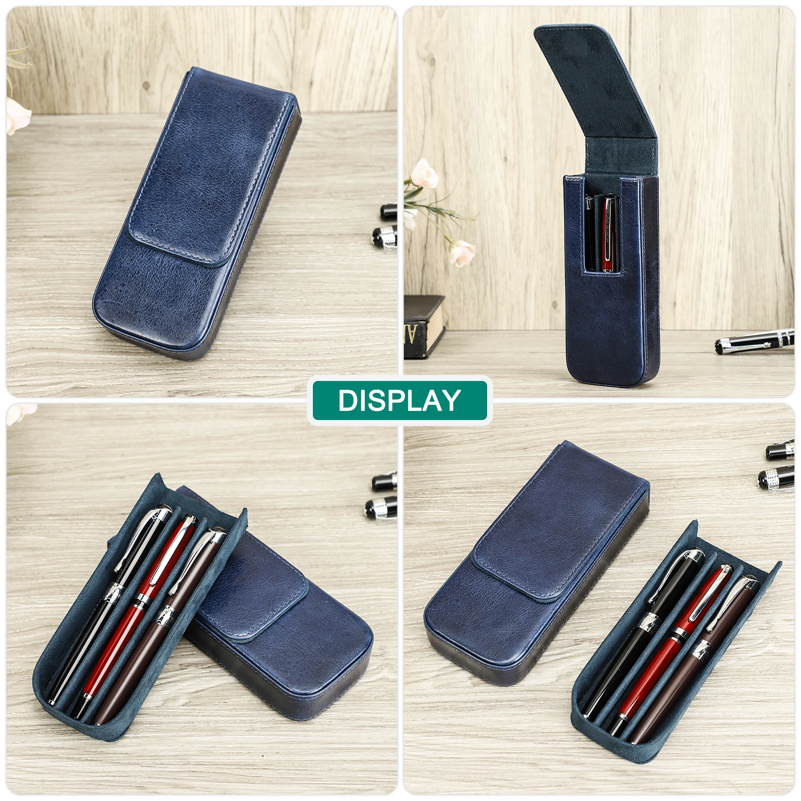 Luxury 3 Slots Fountain Pen Case Genuine Leather 7 Colors Pen Pouch Bag Business Office Unisex School Stationery For Boys Girls